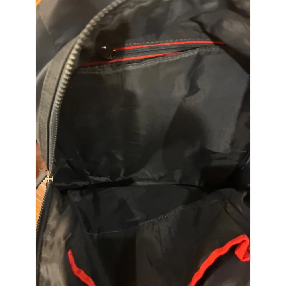 Tommy Hilfiger Navy Blue Nylon Backpack‎ Red Logo Patch Front Zip Pocket Travel